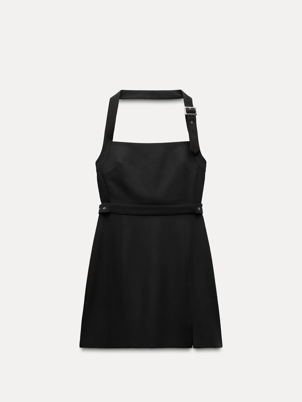 NWT ZARA Black Square-Neck Apron Mini Dress with Buckle Strap